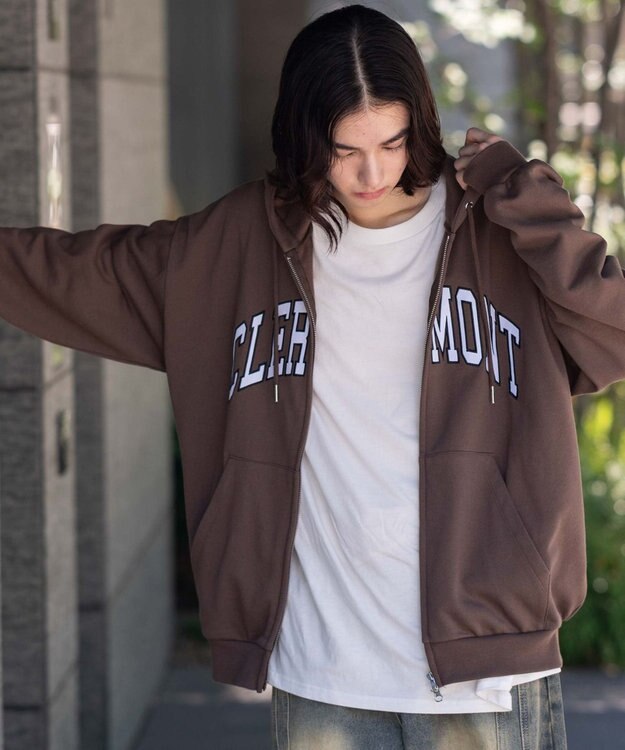 WEGO 【25年秋冬新作/ユニセックス着用ITEM/SMLサイズ展開】グラフィックロゴダブルZIPパーカー ブラウン