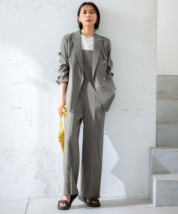 23区 S 【CLASSY.6月号掲載/洗える】リネンレーヨンストレッチ サロペット カーキ系