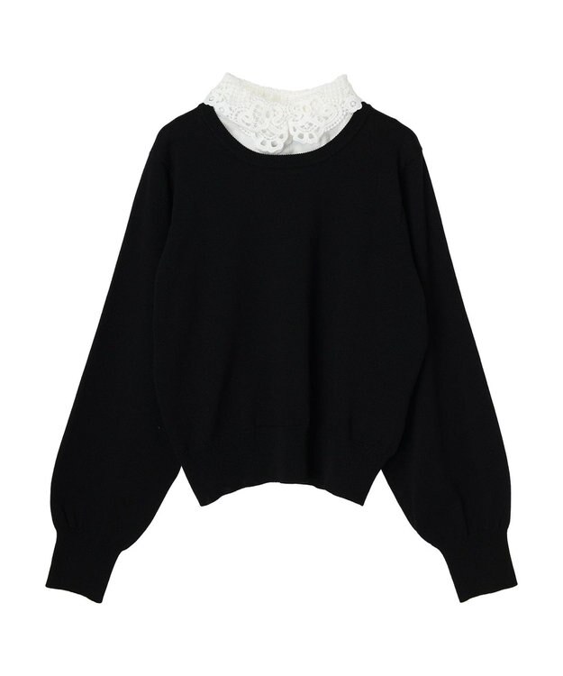 earth music&ecology 襟付きニットプルオーバー Black