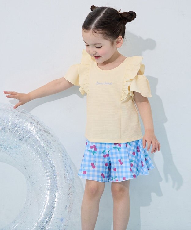 ANY KIDS 【UVカット】2WAYショルダーセパレート水着 エクリュ×サックスブルーチェック