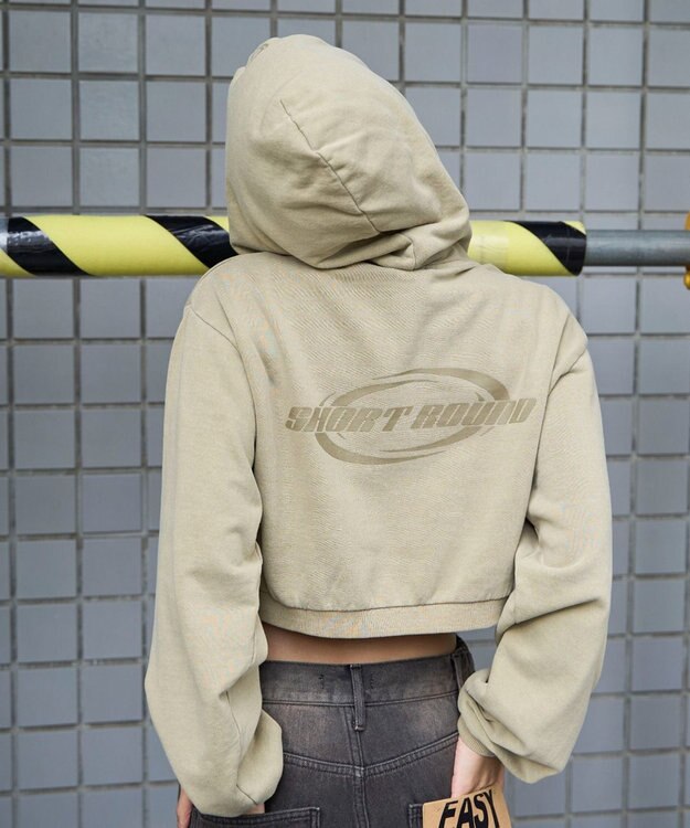 WEGO ピグメントショートグラフィックプルパーカー ベージュ