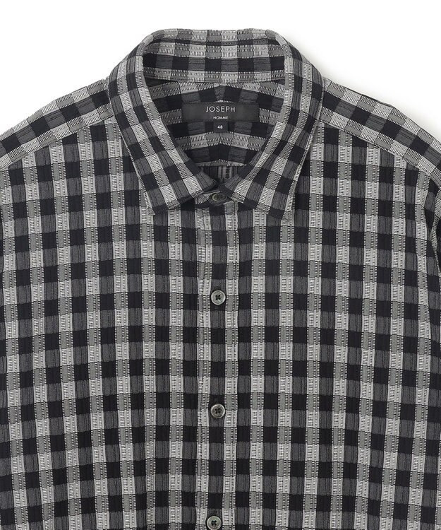JOSEPH HOMME 新柄【オリジナル素材】ギンガムシャンブレーストレッチ　レギュラーカラーシャツ グレー系