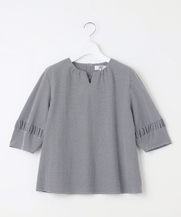 J.PRESS LADIES L 【洗える】アセVis ギンガム ボリュームスリーブ ブラウス ネイビー系3