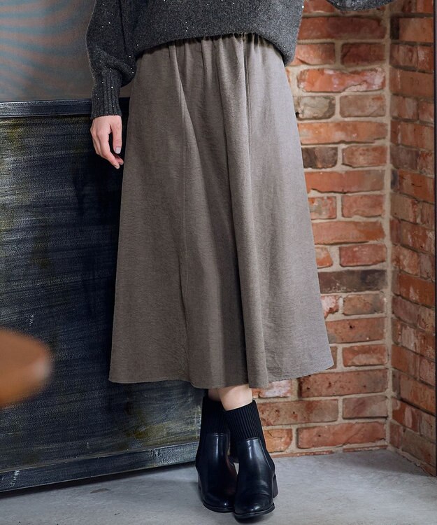 ANY 【ウエストゴム】スエードフレアスカート スレート