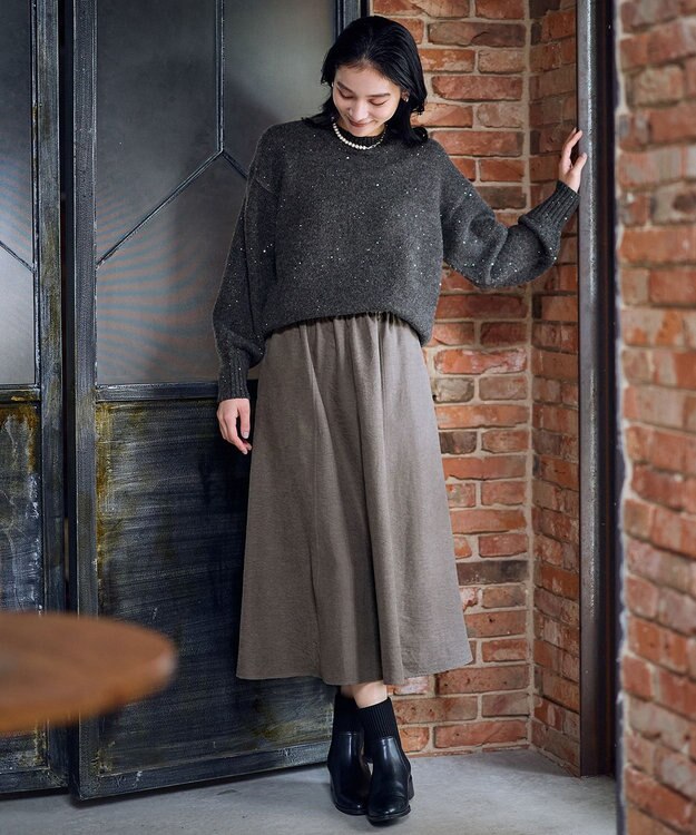 ANY 【ウエストゴム】スエードフレアスカート スレート