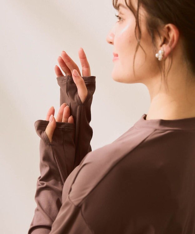 OP／FILA 【Ocean Pacific】フリル切替ラッシュガード ブラウン