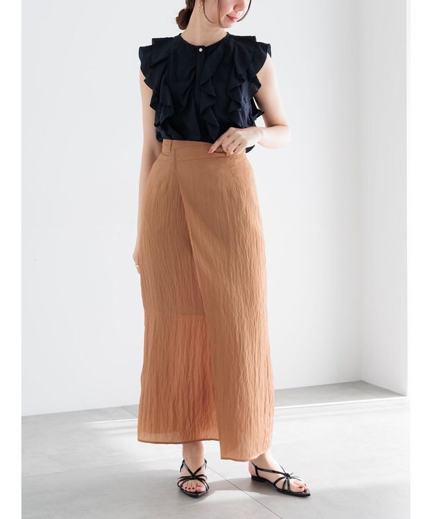 Te chichi フロントタックサテンスカート キャメル