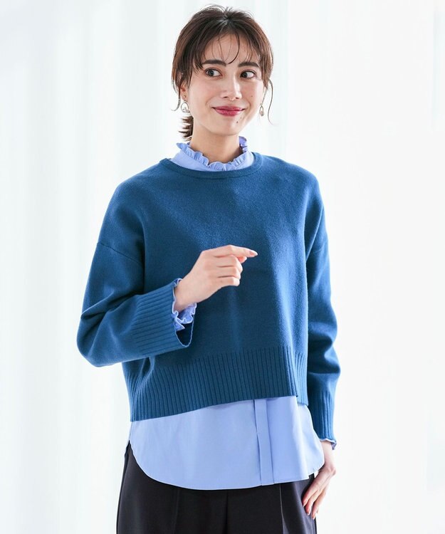 ANY SIS S リブポイント ニット ダルブルー