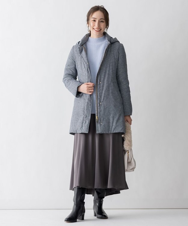 自由区 L 【洗える】ウールカシミヤ ハイネックニット (検索番号:JL27) サックスブルー系