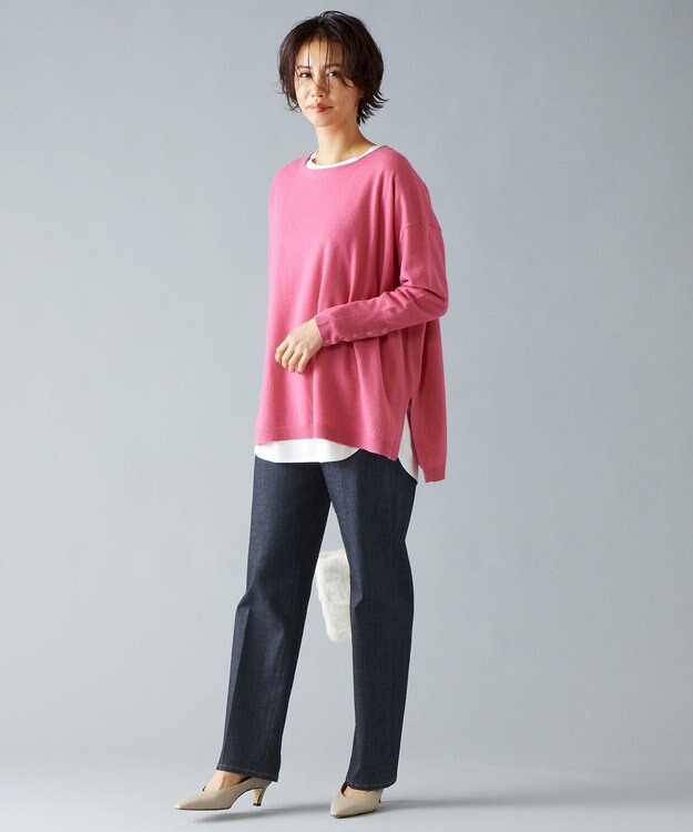 自由区 S 【洗える】ソフトウールハイゲージポンチョ風 ニット ピンク系