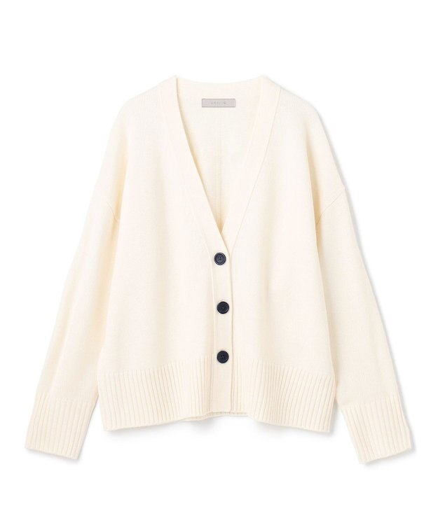 UNFILO 【洗える】クロップド Vネック カーディガン エクリュ