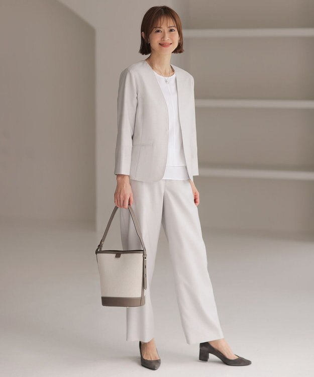 J.PRESS LADIES 【セットアップ対応・洗える・UV加工・吸水速乾】OXIJEWELストレッチ ストレート パンツ ライトグレー系