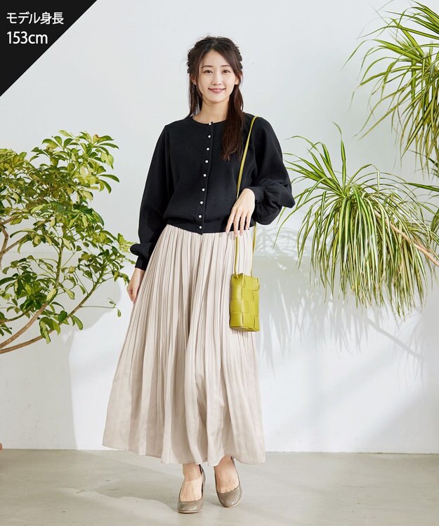 Tiaclasse 【洗える】パールボタンニットカーデ ブラック