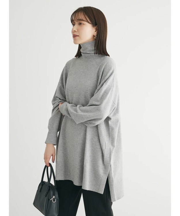 Green Parks もちやわ　タートルニットチュニック Light Gray Mixture