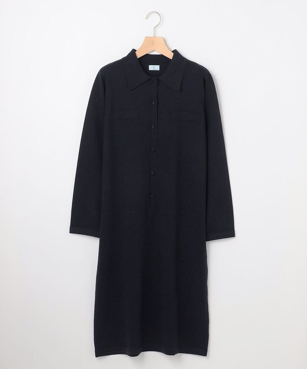 組曲 ニット襟トロンプルイユ ワンピース ネイビー系