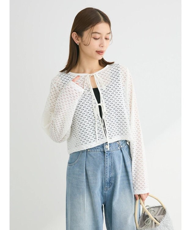 Green Parks ・ＥＬＥＮＣＡＲＥ　ＤＵＥ　２ｗａｙメッシュカーディガン Off White