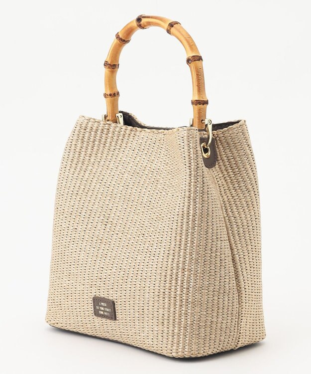 J.PRESS LADIES 【2way】 バンブー カゴ バッグ ナチュラル×モカ系