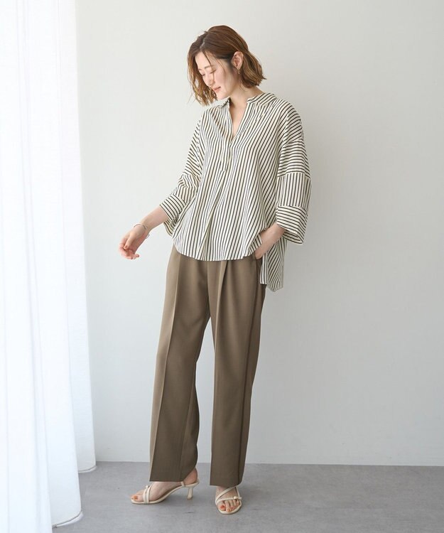 YECCA VECCA バルーン袖スキッパーシャツ Stripe