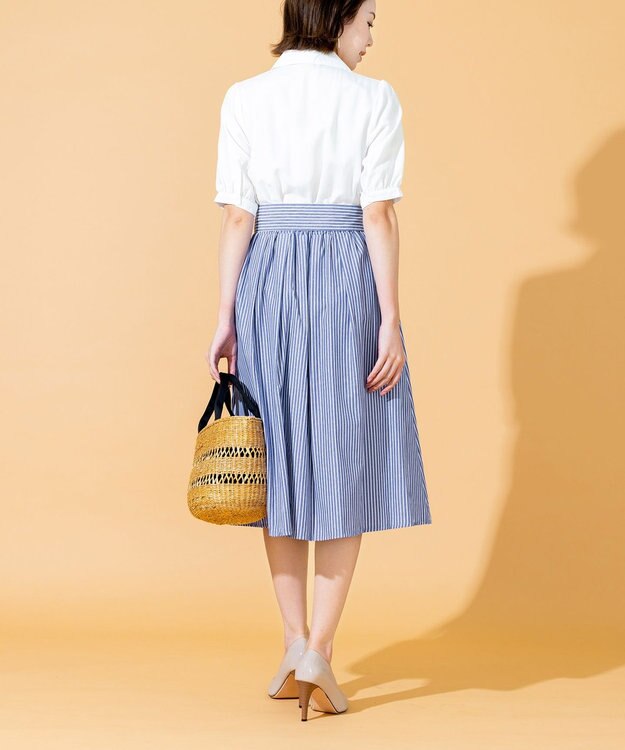 Tiaclasse 【洗える】小顔効果も叶えるスキッパーシャツワンピース ネイビーストライプ