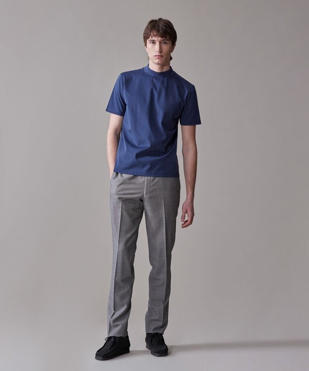 J.PRESS MEN シルクのような光沢感の上品Tシャツ【UVカット / 接触冷感 / 吸水速乾】【J.PRESS PREMIUM JERSEY】ポンチモックネック Tシャツ ネイビー系