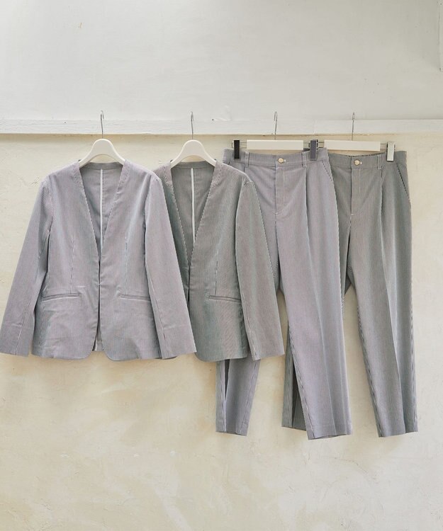 ANY SIS 【洗える】コードレーンストレッチ テーパードパンツ ネイビー