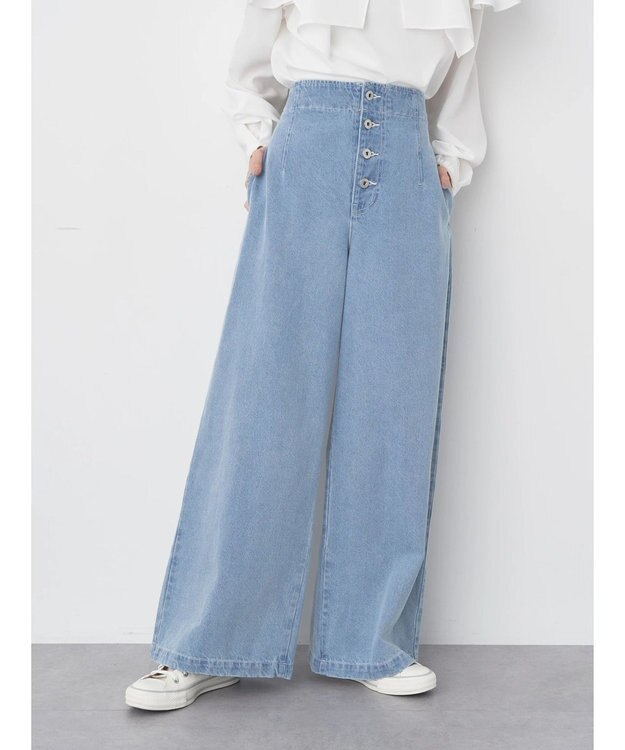 earth music&ecology ボタンフライワイドデニムパンツ Light Indigo