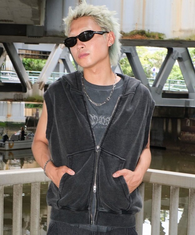 WEGO 【ユニセックス着用ITEM】ショートノースリーブZIPパーカー スミクロ