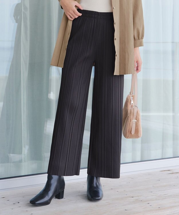 Tiaclasse 裏起毛ボックスプリーツパンツ チャコールグレー