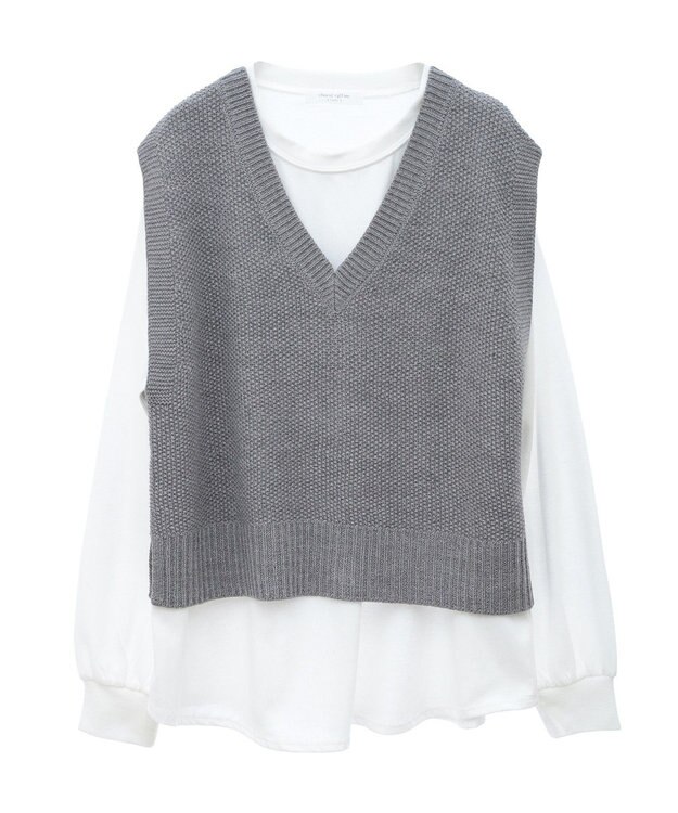 Green Parks ＳＥＴ２点　ニットベスト＋ロンＴＥＥ Gray Mixture