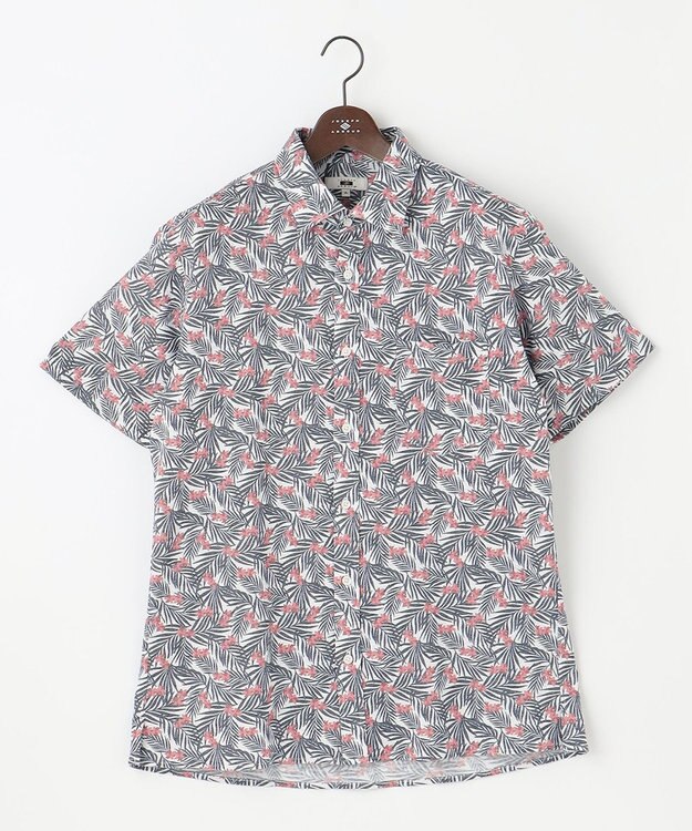 JOSEPH ABBOUD 【キングサイズ・リネン素材/清涼感/吸水速乾】リネンハニカムプリント 半袖 シャツ レッド系6