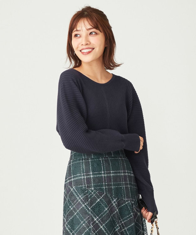 ANY SIS L 【洗える】アレンジRIB ニット ネイビー