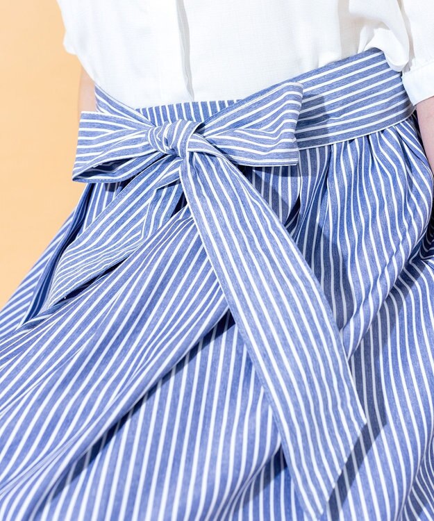 Tiaclasse 【洗える】小顔効果も叶えるスキッパーシャツワンピース ネイビーストライプ