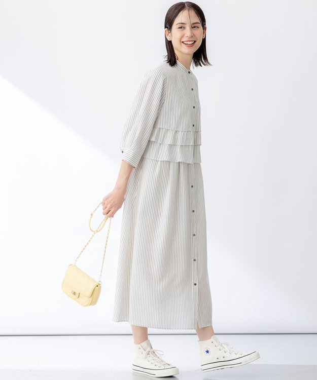 組曲 リヨセルシャーティング ワンピース ベージュストライプ系1