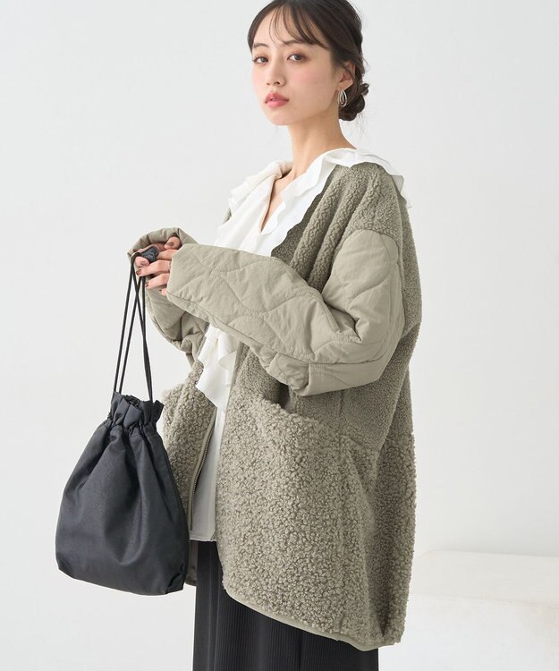 earth music&ecology ボアキルトミドルコート Khaki