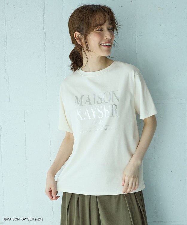 ANY 【MAISON KAYSERコラボ】箔プリントロゴ半袖Tシャツ エクリュ×シルバー