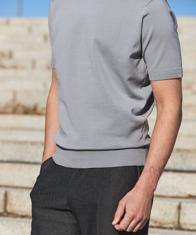 GOTAIRIKU 綿とポリのいいとこどり【洗濯機可】テーラード DRESS BIZ ニットTシャツ ライトグレー系