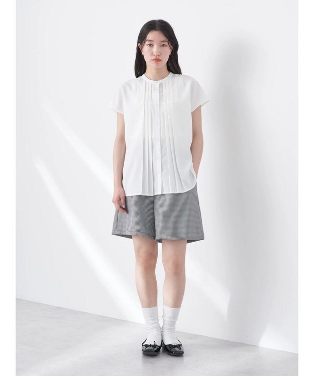 earth music&ecology タックデザインブラウス Off White