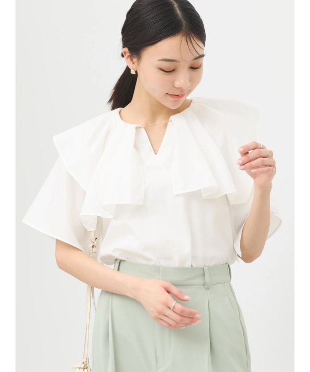 earth music&ecology ビッグカラーチェーンブラウス Off White