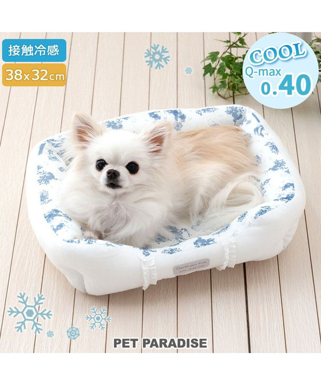 PET PARADISE ペットパラダイス クールカドラー 《トワルドジュイ柄》 四角型 Ｓ ホワイト×ブルー