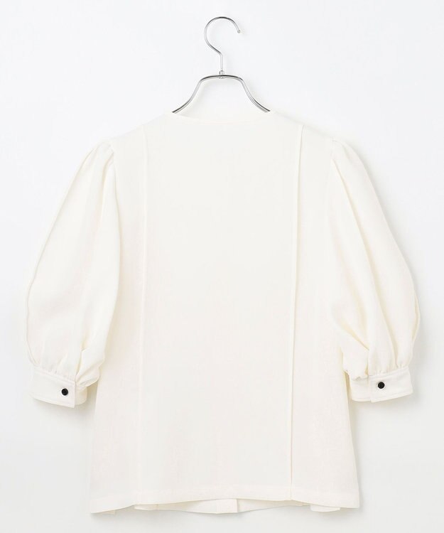 #Newans 【洗濯機可能/シワになりにくい】〈肩幅・二の腕が華奢見えする〉パフスリーブバイカラーブラウス ホワイト