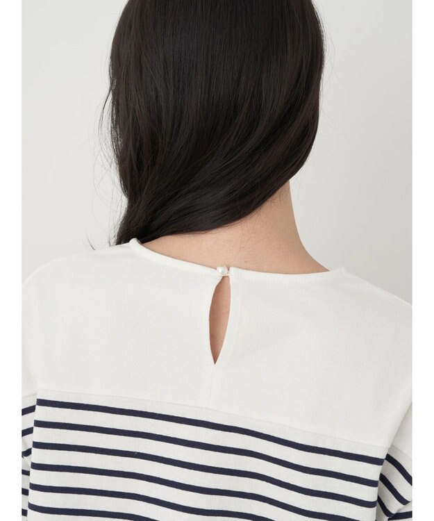 earth music&ecology レースボーダーカットソープルオーバー Navy