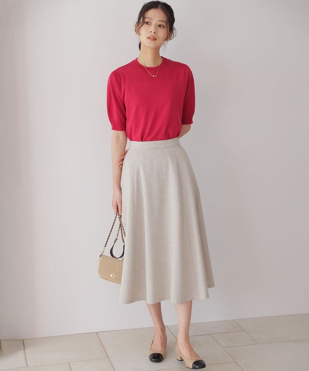 組曲 L シアー ニット５分袖 プルオーバー チェリーローズ系