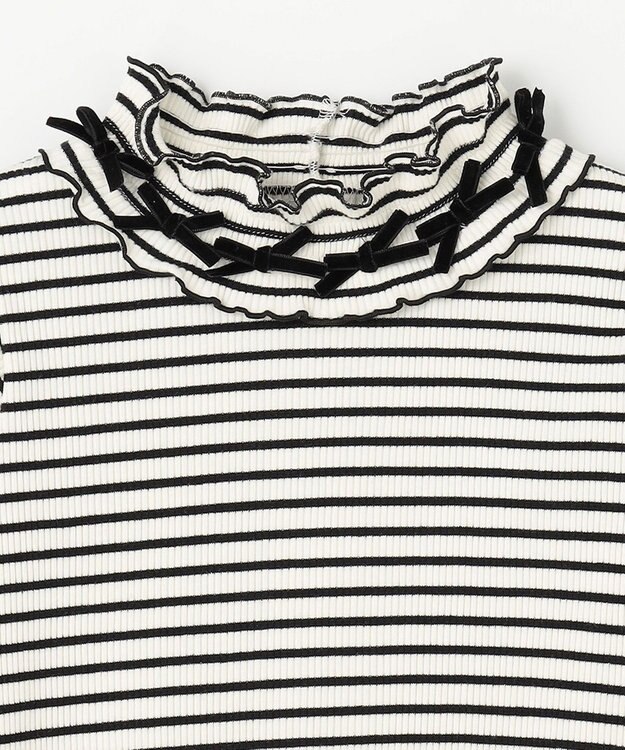 ANY KIDS 襟リボンカットソー ブラック×オフホワイト（ボーダー）