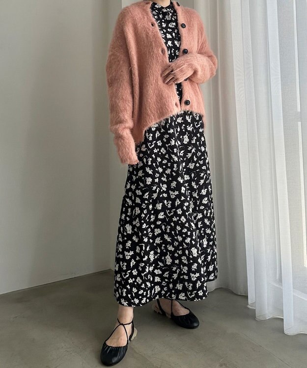 UNFILO 【洗える】アルパカシャギー カーディガン ピンク