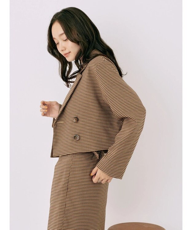 earth music&ecology チェックショートジャケット Brown