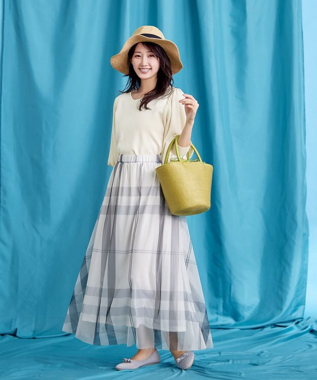 Tiaclasse L 【新色追加・洗える】異素材パフ袖トップス エクリュ