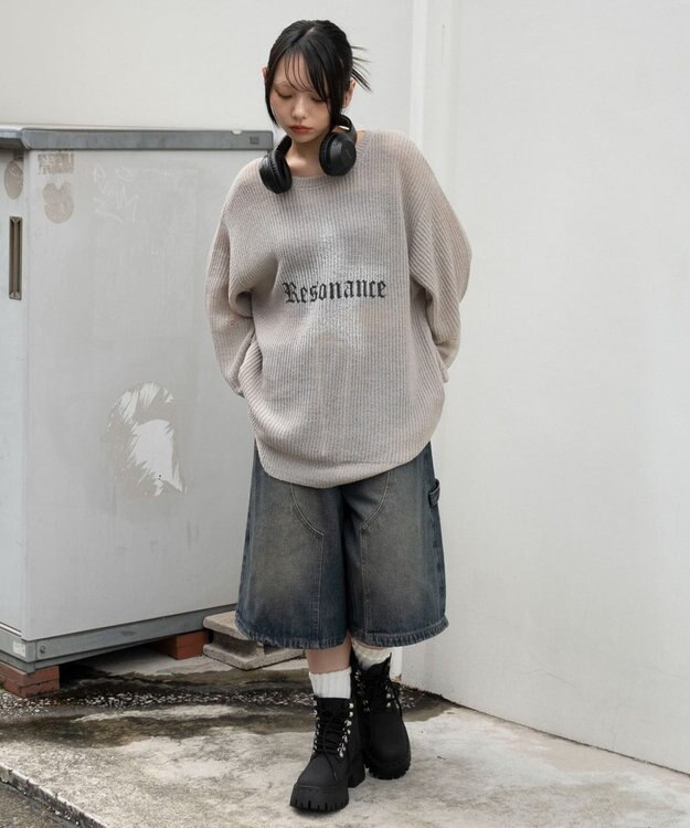 WEGO モヘアタッチスターBIGニット グレー