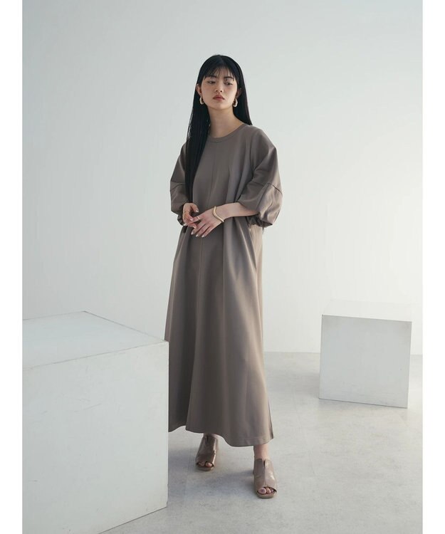 Green Parks armonia. 袖ボリュームポンチワンピース Gray Beige