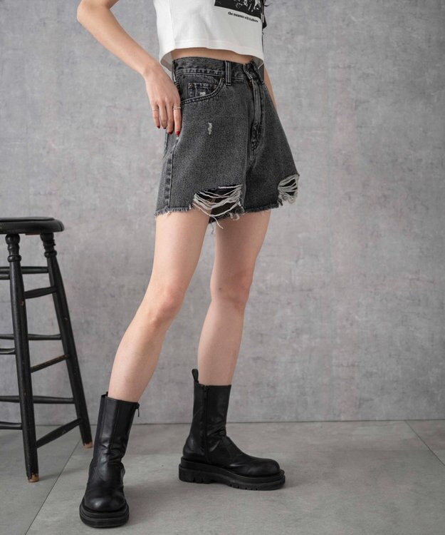 WEGO ダメージデニムショートパンツ ブラックその他