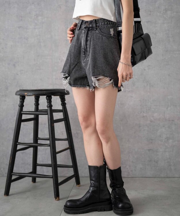 WEGO ダメージデニムショートパンツ ブラックその他